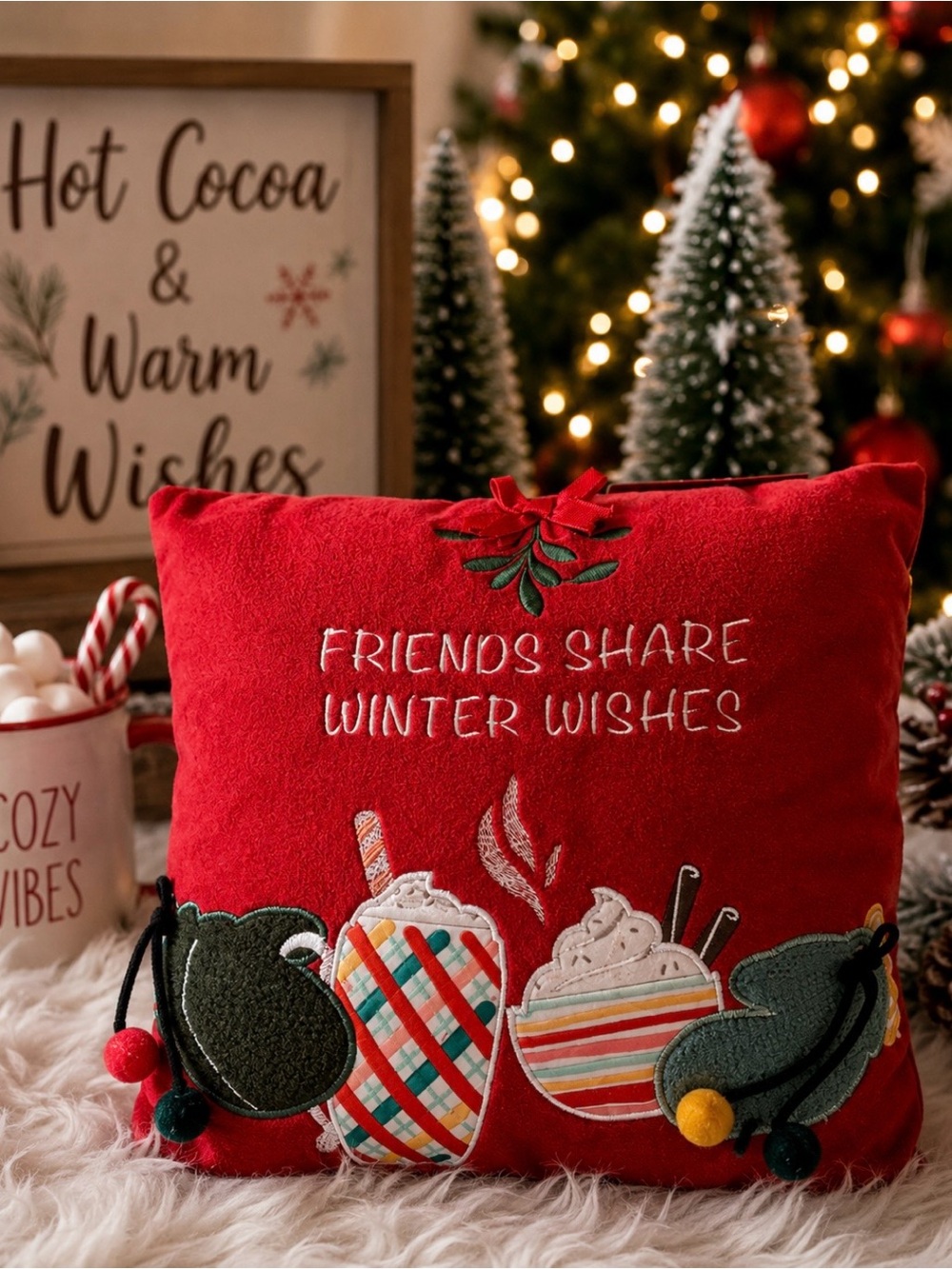 NWT St. Nicholas Square Friends Share Winter Wishes Christmas Throw Pillow